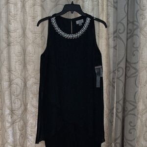 Tahari Black Blouse with Pearl Embellishments
